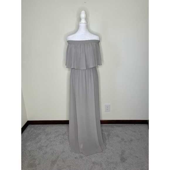 Show Me Your Mumu Women's Gray Hacienda Off Shoulder Maxi Dress size Small - Picture 2 of 10